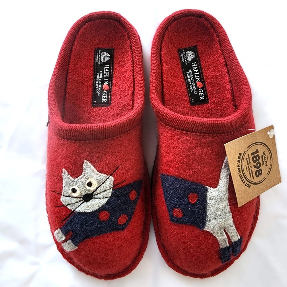 Haflinger Red Wool Felt Cat Kitty "Cucho" Women's Slippers  Sz 41 US Women's 10
